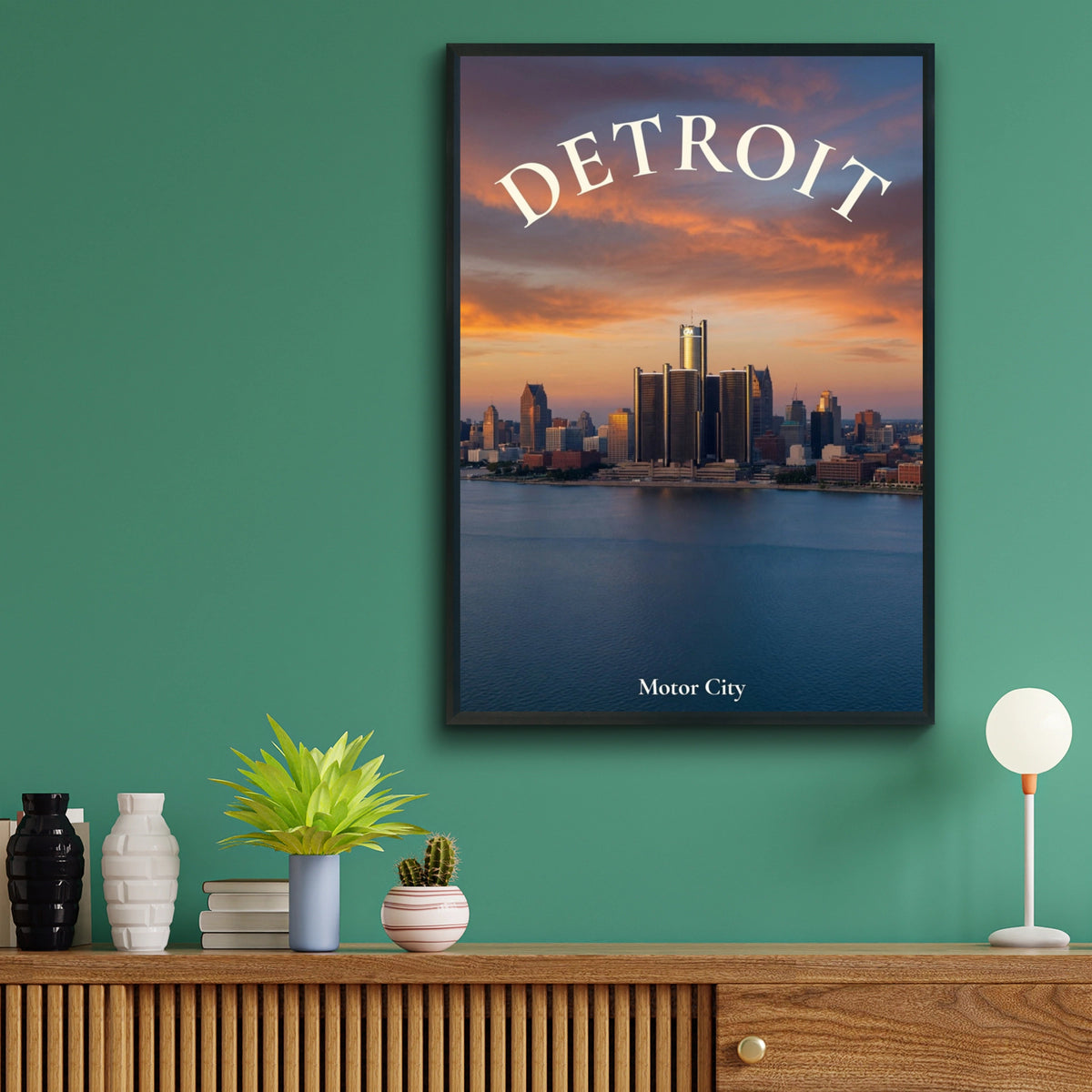 Detroit Skyline Poster, Motor City Wall Art, Michigan City Print, Sunset River View
