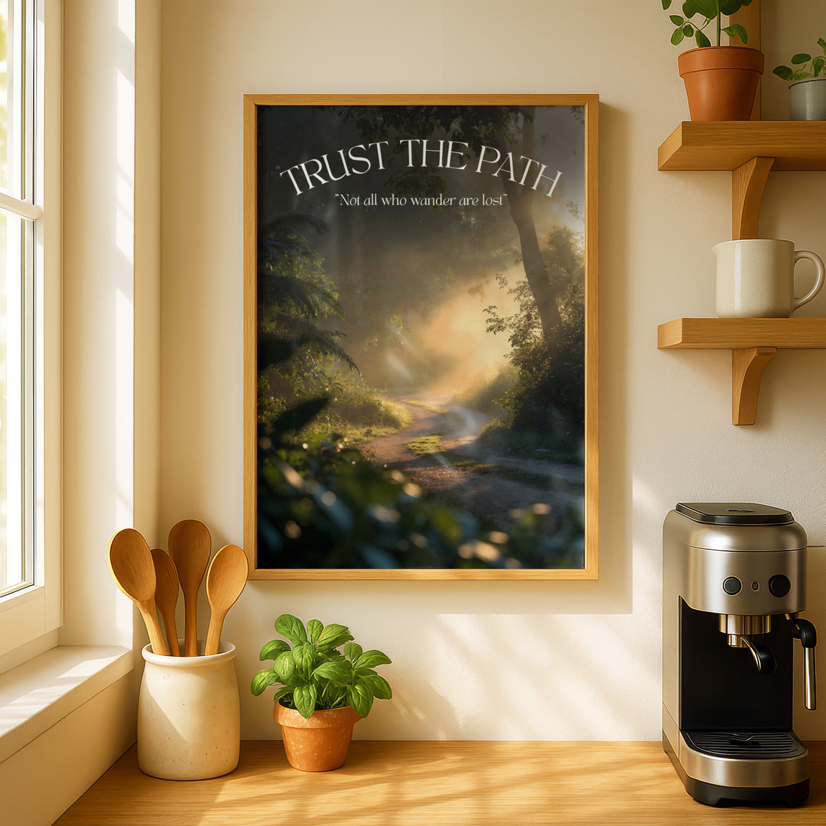 Trust The Path Inspirational Quote Poster, Forest Nature Wall Art, Wanderer Gift Print