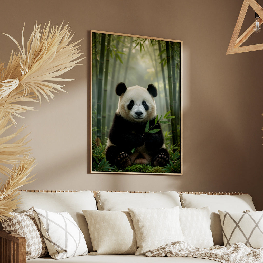 Giant Panda Poster, Bamboo Forest Wall Art, Black White Wildlife Print, Nature Decor