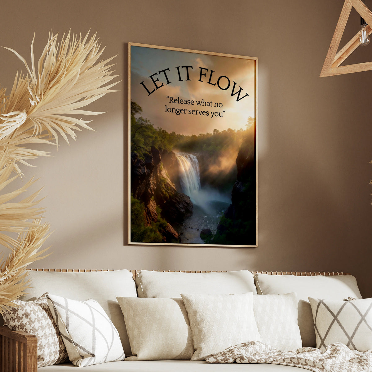 Let It Flow Waterfall Motivational Poster, Release Quote Nature Wall Art Print