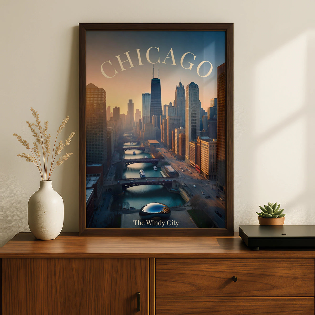 Chicago Skyline Poster, The Windy City Wall Art, Chicago River Print, Illinois