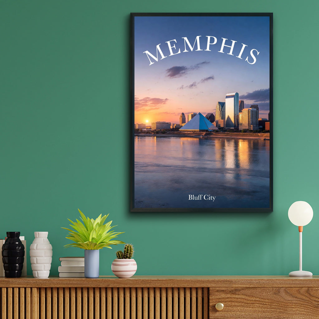 Memphis Skyline Poster, Bluff City Tennessee Wall Art, Mississippi River Sunset Print