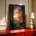 Sunset Forest Poster, Woodland Nature Wall Art, Misty Woods Print, Pink Sky Landscape