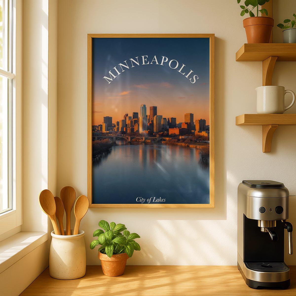 Minneapolis Skyline Poster, City of Lakes Wall Art, Minnesota Travel Print, Sunset Cityscape