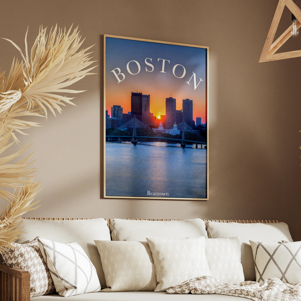 Boston Skyline Sunset Poster, Beantown Wall Art, Massachusetts City Print, Bridge