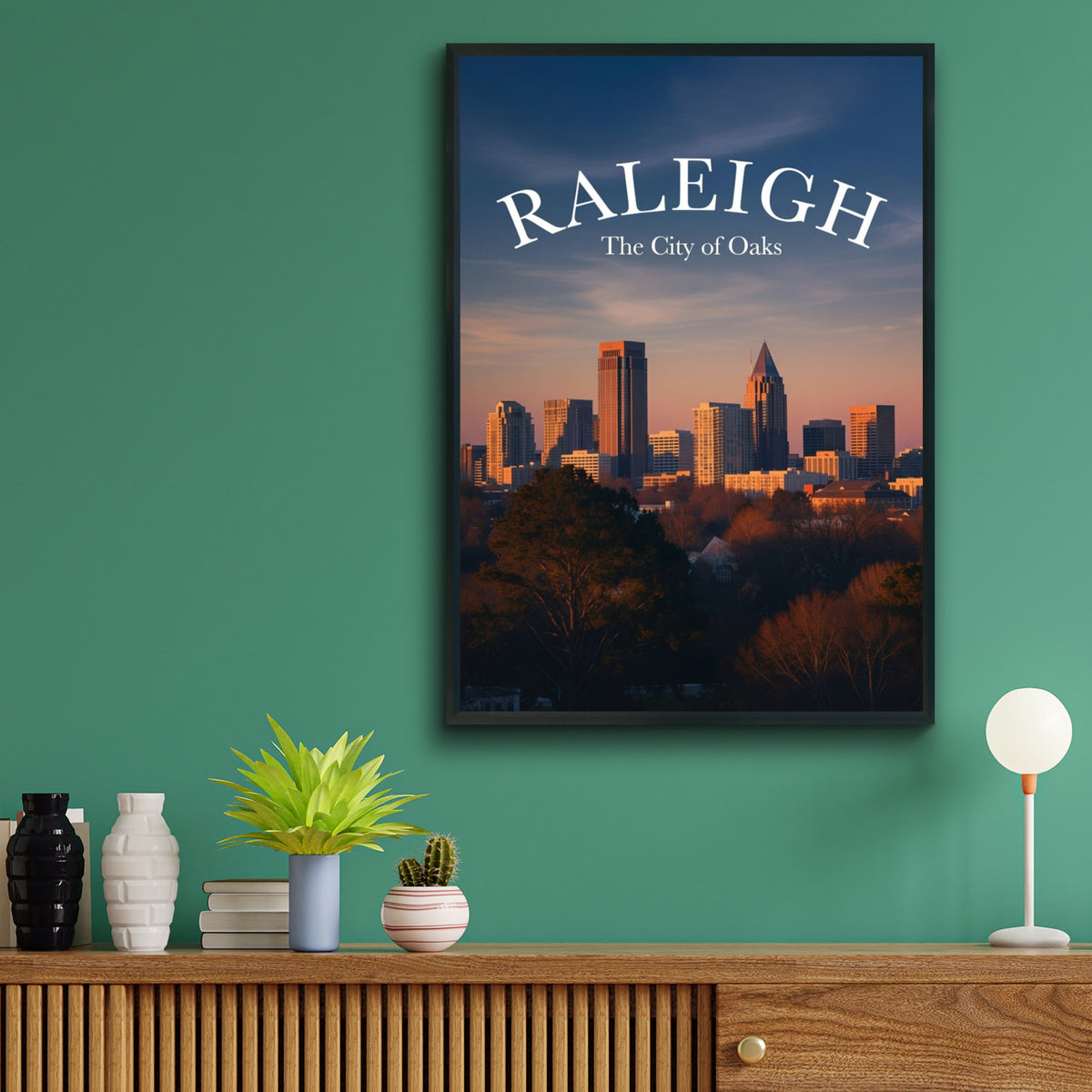 Raleigh North Carolina Skyline Poster, City of Oaks Sunset Wall Art, NC Gift