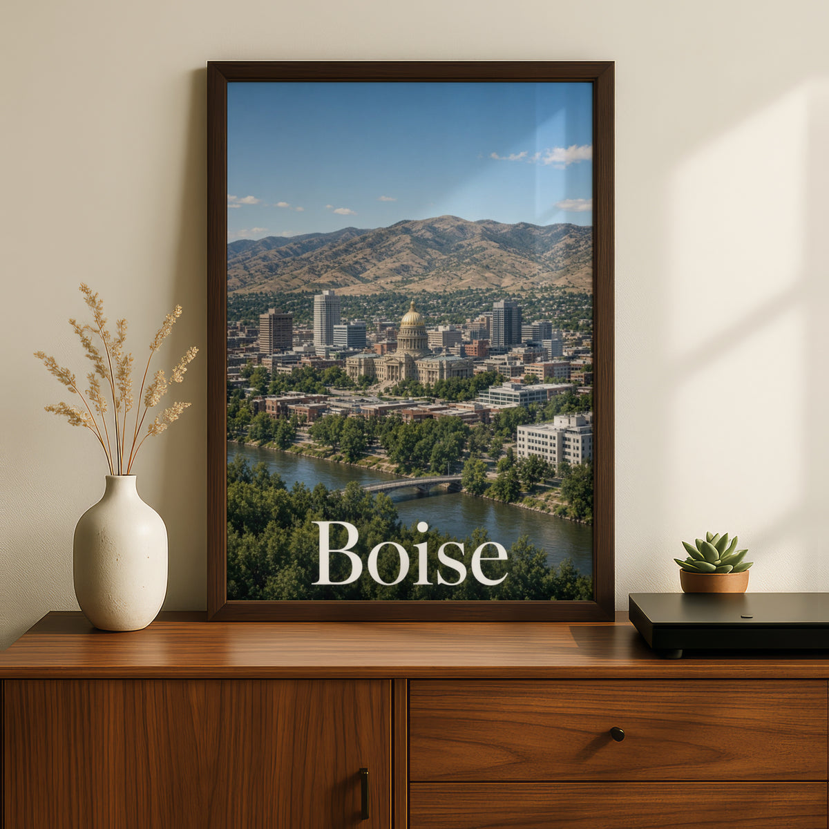 Boise Idaho Skyline Poster, Capitol Building City Wall Art, Foothills Travel Print