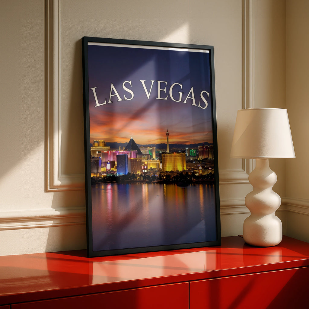 Las Vegas Skyline Poster, Nevada Strip Night Lights Wall Art, City Travel Print