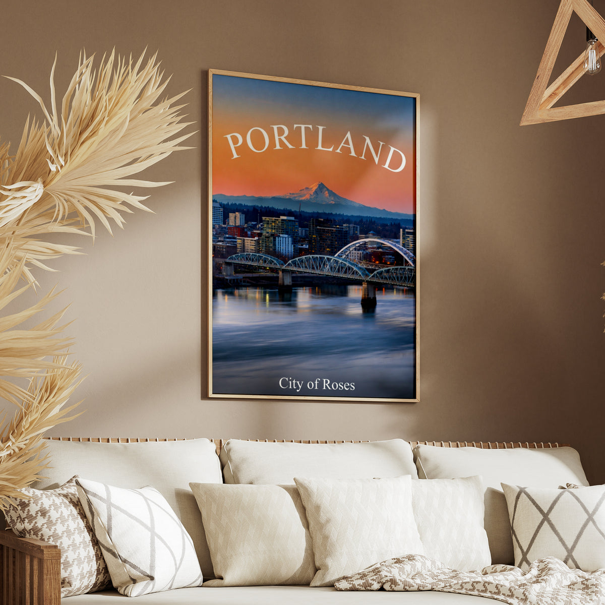 Portland Oregon Poster, City of Roses Skyline Print, Willamette River Sunset Wall Art