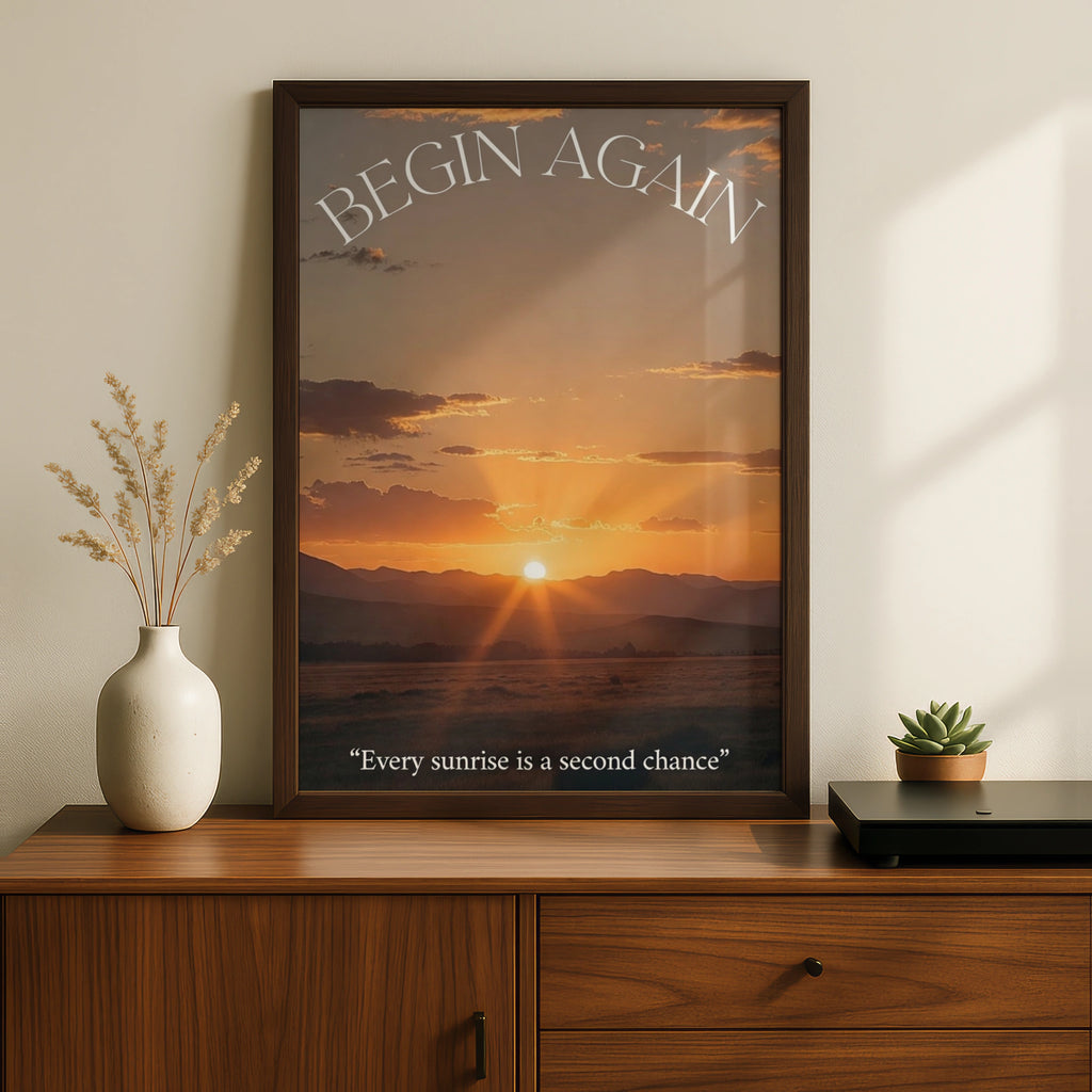 Begin Again Sunrise Motivational Poster, Every Sunrise Is a Second Chance Wall Art