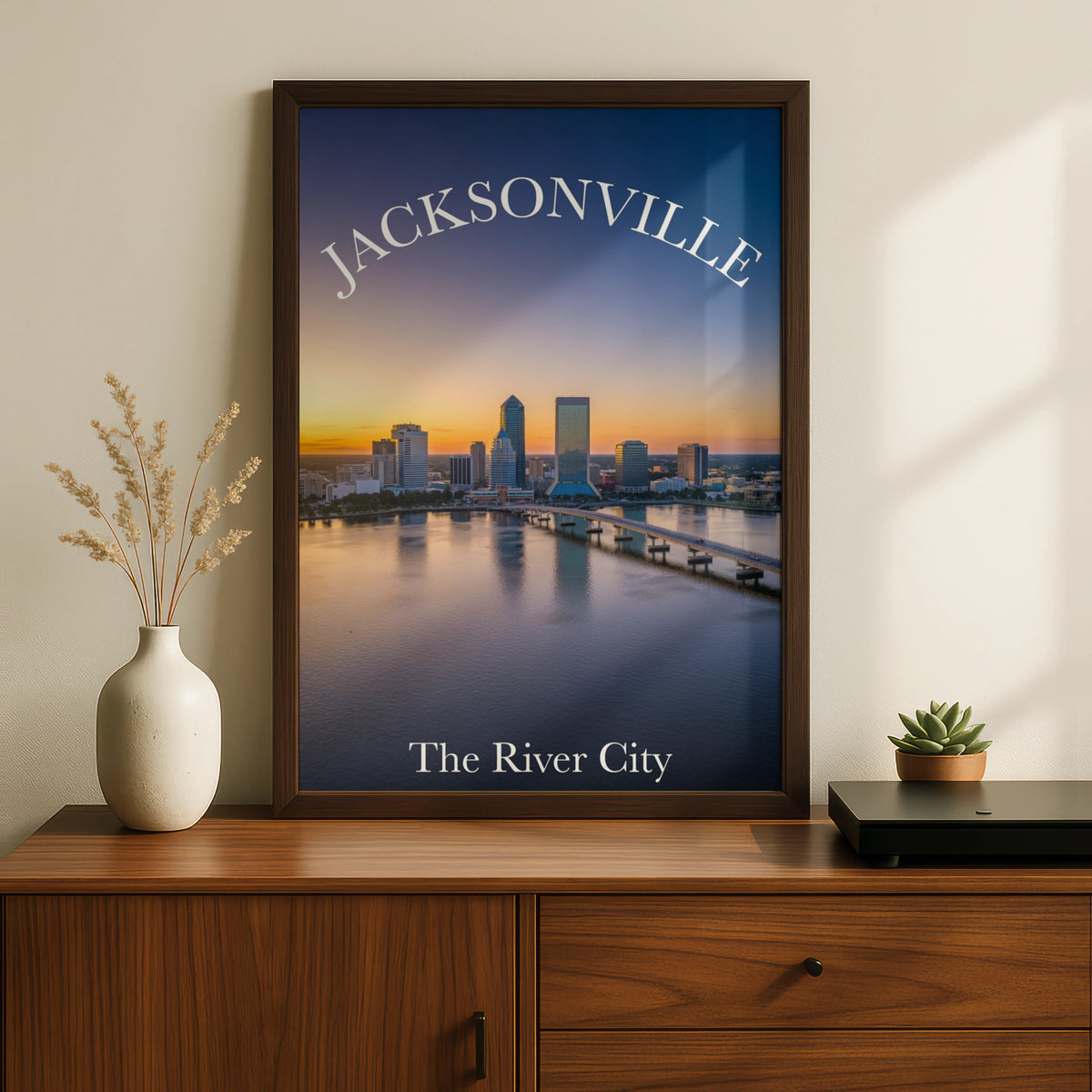 Jacksonville Florida Skyline Poster, River City Sunset Wall Art, FL City Print