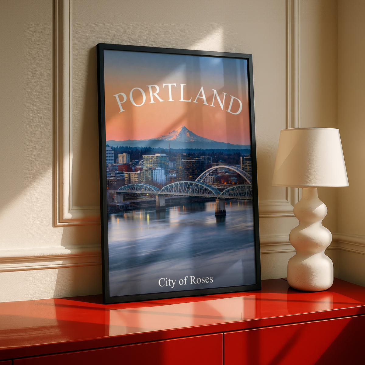 Portland Oregon Poster, City of Roses Skyline Print, Willamette River Sunset Wall Art