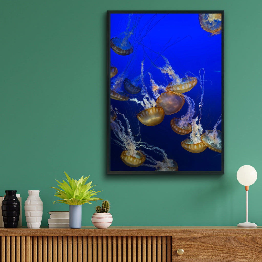 Jellyfish Wall Art, Ocean Photography Poster, Blue Underwater Sea Life Print