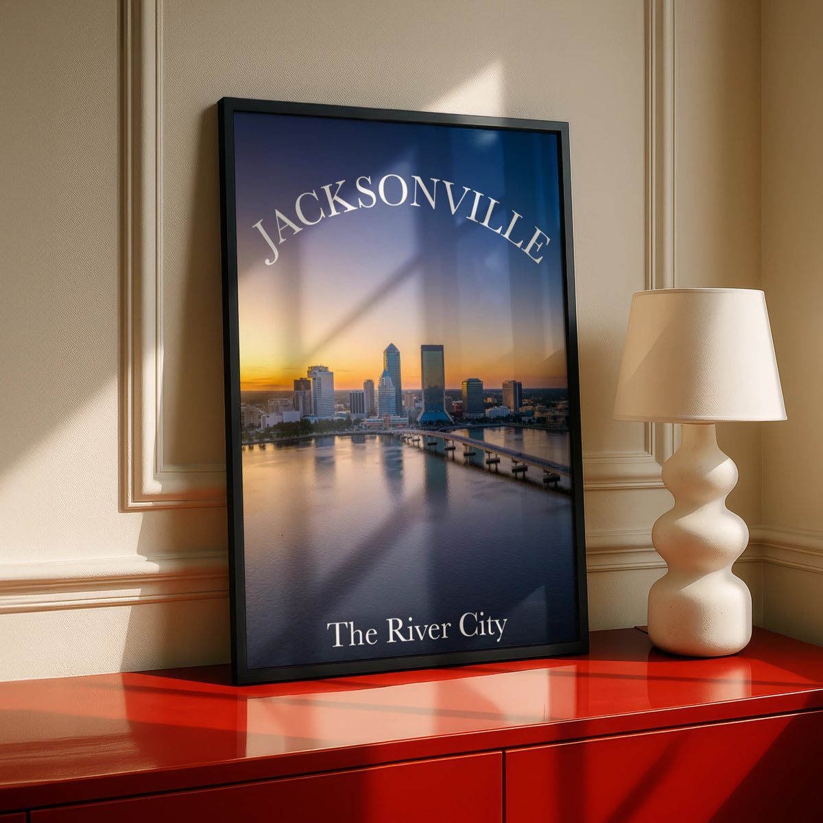 Jacksonville Florida Skyline Poster, River City Sunset Wall Art, FL City Print