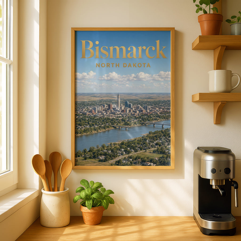 Bismarck North Dakota Poster, City Skyline Wall Art, Missouri River Print, ND Gift
