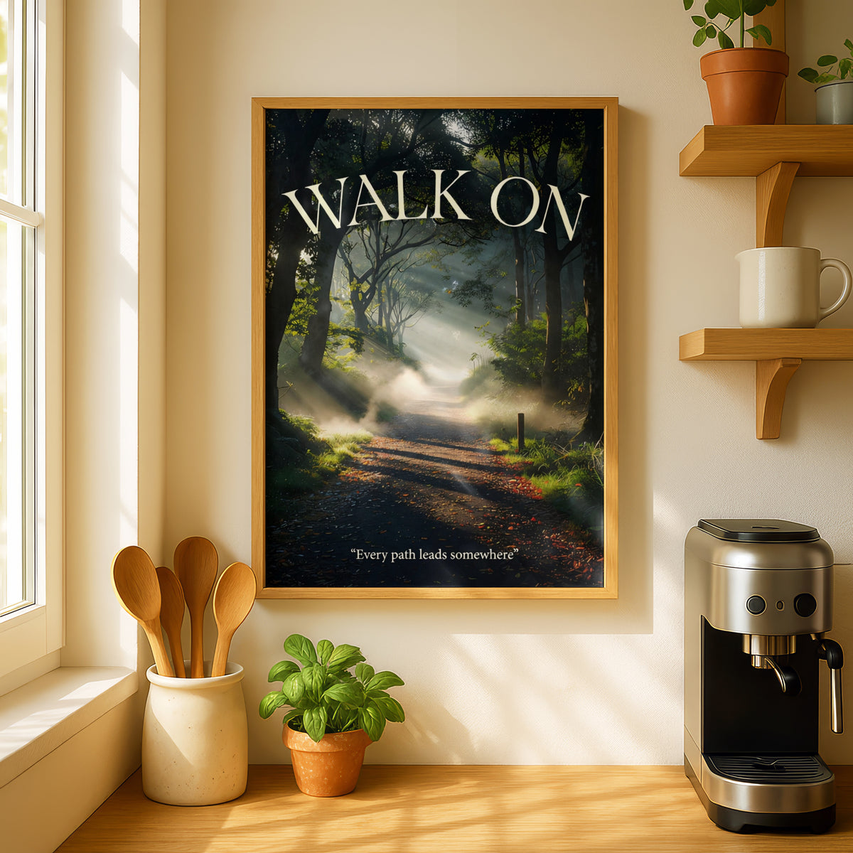 Walk On Motivational Forest Path Poster, Nature Trail Wall Art, Inspirational Quote Print