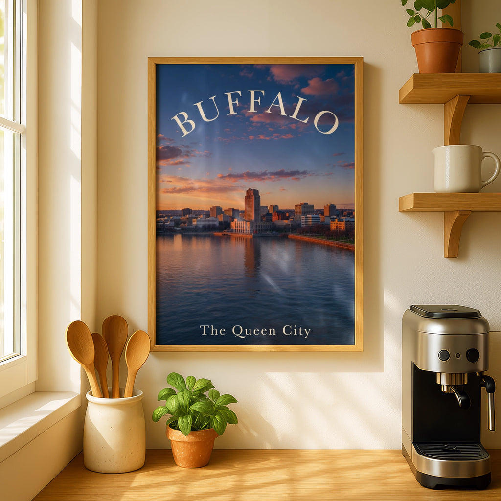 Buffalo New York Skyline Poster, The Queen City Sunset Wall Art Print