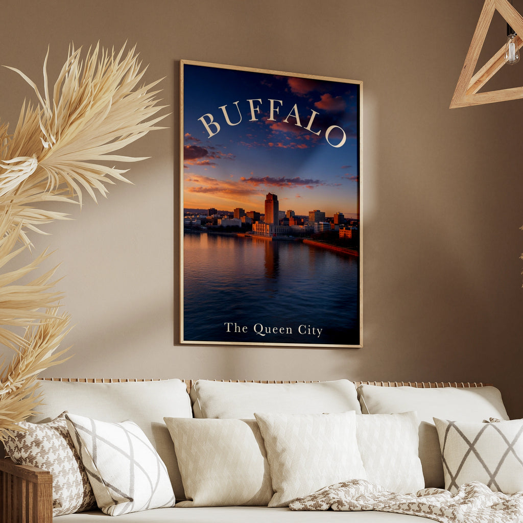 Buffalo New York Skyline Poster, The Queen City Sunset Wall Art Print