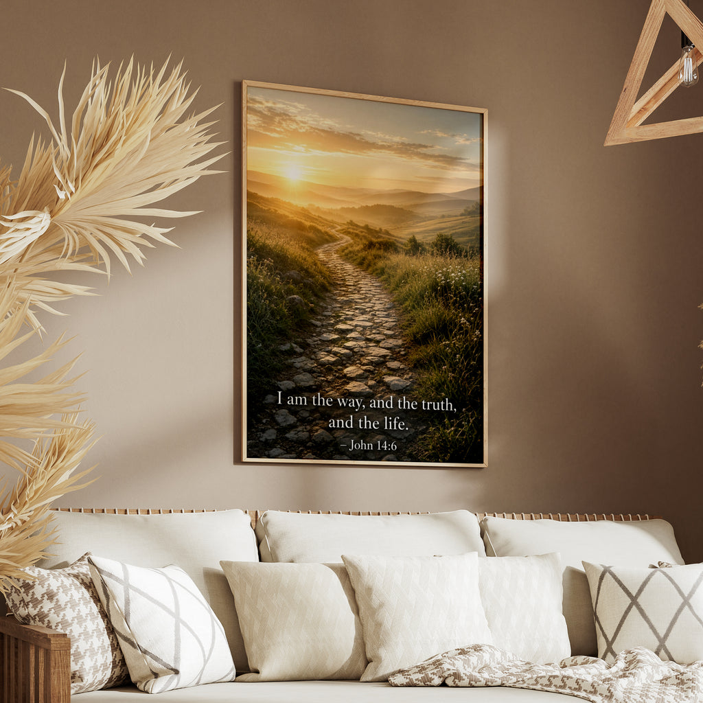John 14:6 Bible Verse Poster, Christian Wall Art, Scripture Print, Sunrise Path