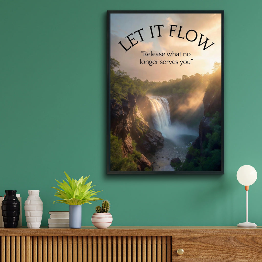 Let It Flow Waterfall Motivational Poster, Release Quote Nature Wall Art Print
